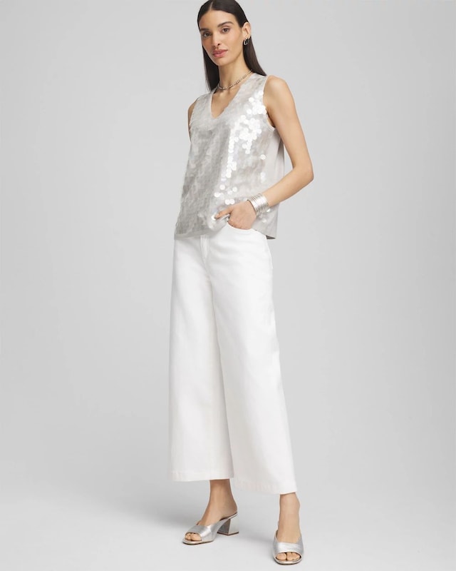 Iridescent V-Neck Sleeveless Tank Top - image 2
